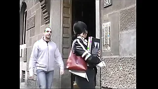 Pretty young brunette has sex apropos older man